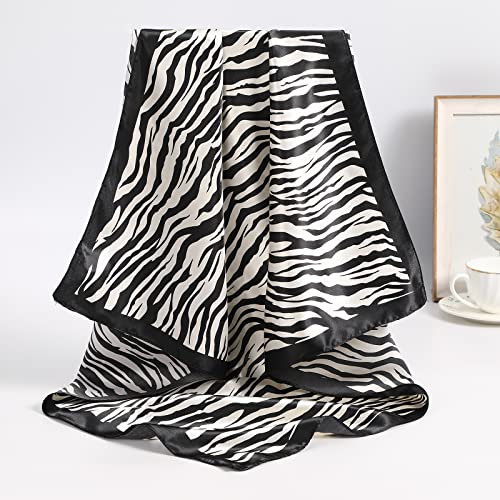 AWAYTR 35” Large Satin Square Head Scarf - 2Pcs Silk Like Floral Head Scarves Square Satin Hair Scarf Bandanas for Women - color: Stripe Printing