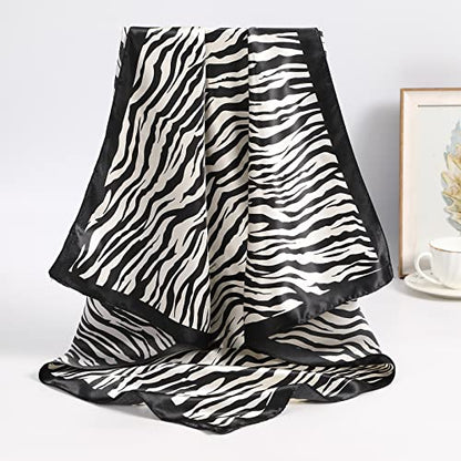AWAYTR 35” Large Satin Square Head Scarf - 2Pcs Silk Like Floral Head Scarves Square Satin Hair Scarf Bandanas for Women - color: Stripe Printing