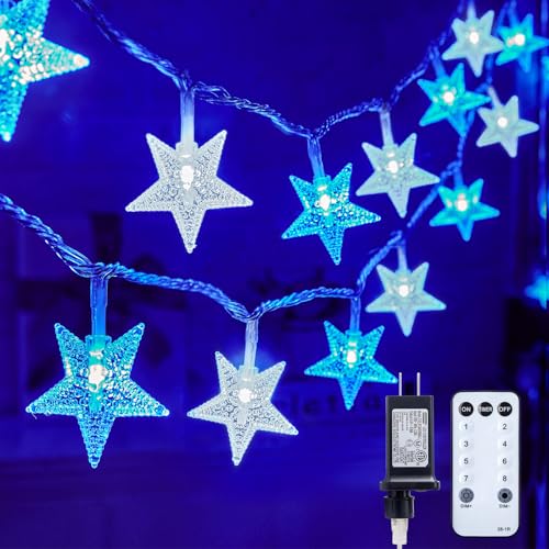Star String Lights Plug in - 33 ft 100 LED Star Fairy String Lights with Remote and Timer, 8 Modes Waterproof for Bedroom Tent Loft Bed Window Backyard Patio Porch Balcony Staircase Party, Blue - color: Blue - 33ft