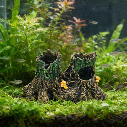 M2cbridge Aquarium Betta Log Resin Hollow Tree Trunk Stump Shelter | Natural look resin tree trunk, zero maintenance, rinse with water before use - color: Tree Stump