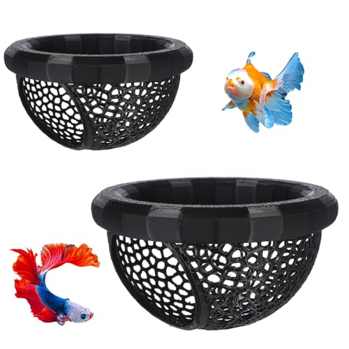 2Pcs Floating Betta Hammock & Shrimp Cave, 3D Printed Aquarium Decor with Feeding Ring in 2 Sizes, Betta Fish Hammock for Shrimp & Small Fish, Fishes Tank Accessories (Black)