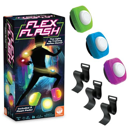 MindWare Flex Flash Reflex Training Game for Kids & Adults – Fast-Paced Reaction Speed Game with Wearable Light-Up Pads, 1–3 Players, Ages 6+
