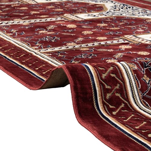 Modefa Turkish Islamic Prayer Rug - Multi Person Janamaz Sajada for Family or Large Gathering & Group Praying Carpet - Wide Plush Velvet Praying Mat (Long 5 Person Red) - color: Long Red