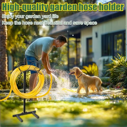 ULIOK Garden Hose Holder Freestanding, Water Hose Holders for Outside with Sturdy 4 Spikes, Hose Reel Holds 150-feet Hose, Hose Hanger Hose Storage for Yard, Lawn, Farm