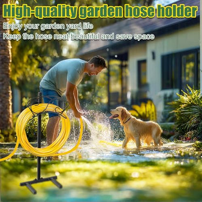 ULIOK Garden Hose Holder Freestanding, Water Hose Holders for Outside with Sturdy 4 Spikes, Hose Reel Holds 150-feet Hose, Hose Hanger Hose Storage for Yard, Lawn, Farm