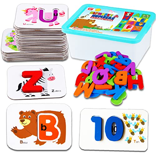 CozyBomB™ Toddler Alphabet Flash Cards - Preschool Activities Learning Montessori Toys ABC Wooden Letters Jigsaw Numbers Alphabets Puzzles Flashcards for Age 3 4 5 Years Old Educational for Kids Baby