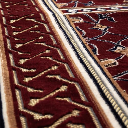 Modefa Turkish Islamic Prayer Rug - Multi Person Janamaz Sajada for Family or Large Gathering & Group Praying Carpet - Wide Plush Velvet Praying Mat (Long 5 Person Red) - color: Long Red