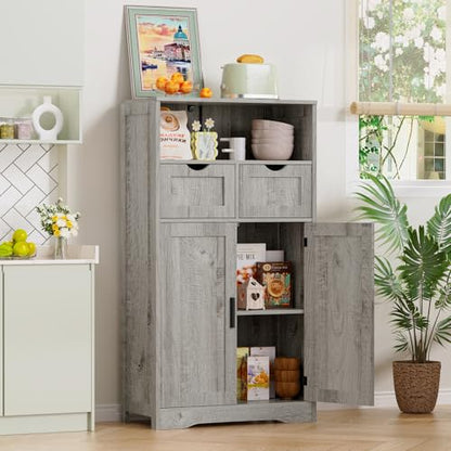 Iwell Storage Cabinet with 2 Drawers & 2 Adjustable Shelves, Kitchen Cabinet, Cupboard, for Living Room, Kitchen, Entryway, Home Office, Grey - color: Grey