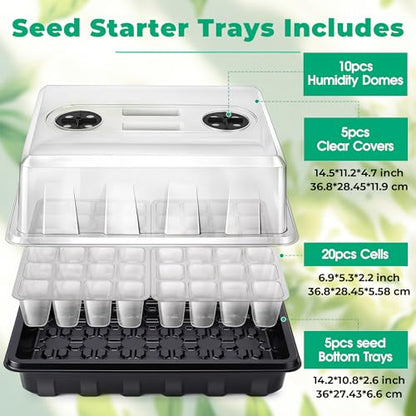 Seed Starter Tray, Seedling Starter Trays for Starting Plant Seeds, Indoor Gardening Plant Germination Trays, Black, 5PCS - color: Black 5pcs