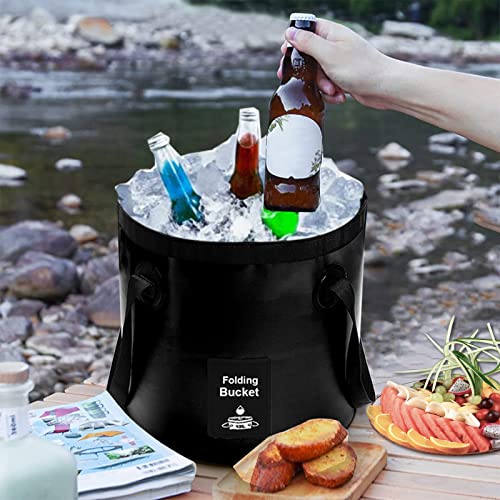 Collapsible Bucket with Handle, Lightweight Folding Water Container, Portable Collapsible Bucket for Fishing, Camping, Hiking, Backpacking, Outdoor Survival, Car Washing Black 12L - size: 12L