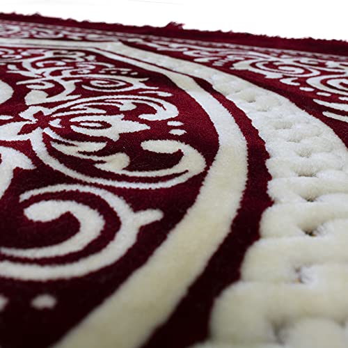 Modefa Turkish Islamic Velvet Prayer Rug - Thick & Wide Soft Praying Carpet for Men & Women - Large Prayer Mat - Eid & Ramadan Gift - with Kufi Cap, Beads & Car Hanger - Double Plush (Floral Red) - color: Floral Arch - Red