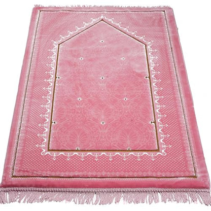 Modefa Orthopedic Islamic Prayer Rug | Large Padded Janamaz Sajjada | One Inch Thick Comfortable Soft Velvet Cushion Muslim Namaz Sajadah | Double Plush Foam (Topkapi Pink) - color: Topkapi Pink