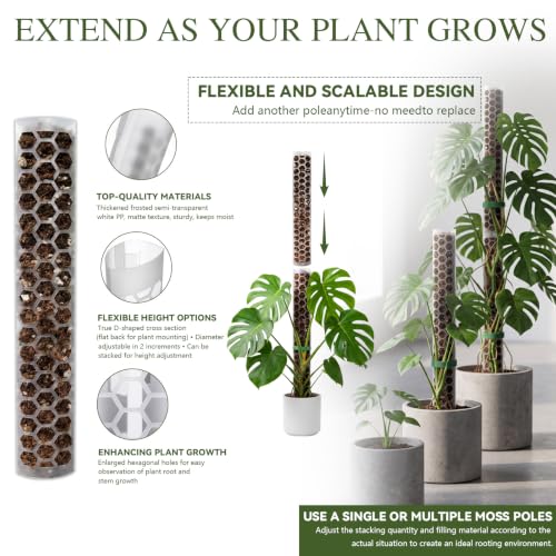 2 Pack 24 Inch,D Shape Plastic Moss Pole for Climbing Plants | Large Monstera Moss Pole Work With Sphagnum Moss, Large Apertures For Strong Aerial Root Grip,Garden Ties - size: 2 PACK-24Inch