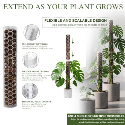 2 Pack 24 Inch,D Shape Plastic Moss Pole for Climbing Plants | Large Monstera Moss Pole Work With Sphagnum Moss, Large Apertures For Strong Aerial Root Grip,Garden Ties - size: 2 PACK-24Inch