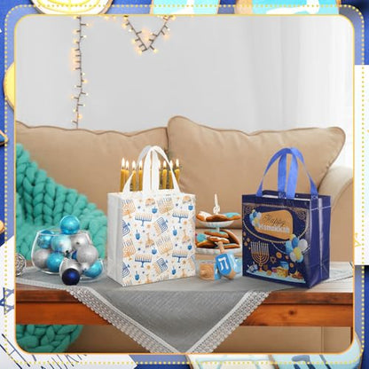 Tegeme 24 Pcs Hanukkah Gift Bags Bulk Reusable Chanukah Bags with Handles
