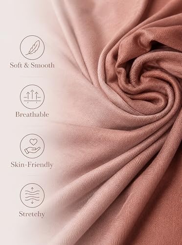 Premium Stretch Cotton Gradient Scarf for Women, Soft Jersey Wrap Shawl, Lightweight Ombre Hijab for Everyday Wear - color: Mctlo2537-khaki