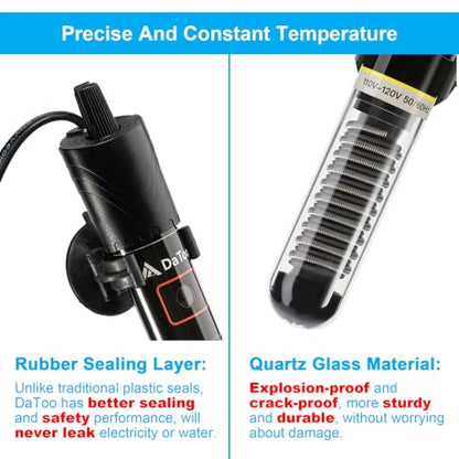 DaToo Mini Aquarium Heater 100W Small Fish Tank Heater 100 Watt with Free Thermometer Sticker(100W) - size: 100W