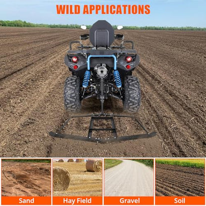 Garvee 66 Inch Wide Heavy Duty Drag Harrow – Pin Hitch, Tow Behind Landscape and Lawn Leveling Rake, Grader and Spreader for Tractors, ATVs, UTVs, Mowers – 50lbs Max Load, 35 Inch Length, for Gravel - size: 66 in