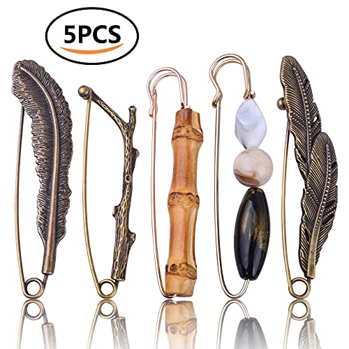 5pcs Vintage Chic Brooch Extra Large Safety Pins Heavy Duty Safety Pins Accessories for Women Men Clothing Sweaters Shawls Collars Scarf Blankets Crafts, 5 Styles