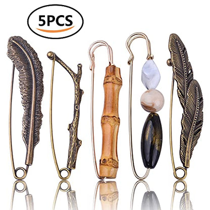 5pcs Vintage Chic Brooch Extra Large Safety Pins Heavy Duty Safety Pins Accessories for Women Men Clothing Sweaters Shawls Collars Scarf Blankets Crafts, 5 Styles