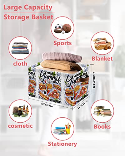 1 PC Large Storage Baskets Bins Fast Food Collapsible Storage Box Laundry Organizer for Closet Shelf Nursery Kids Bedroom Delicious Pizza French Fries Burger Sandwich - size: 1 PC-15x11x9.5 Inches