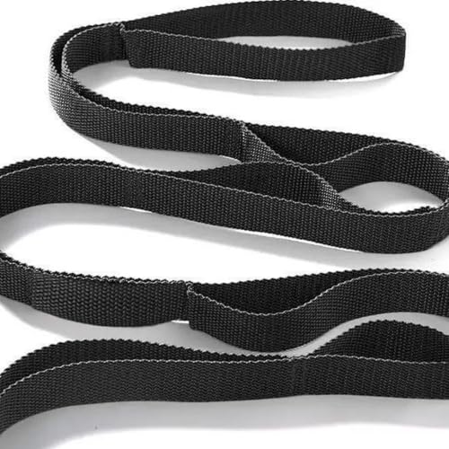 Stretching Strap Yoga Strap for Home Workout, Exercise, Pilates and Gymnastics, 10 Loops Non-Elastic Stretch Bands with Aesthetic Packaging for Women & Men - color: Black