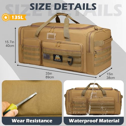 135L Large Duffle Bag, Heavy Duty Duffle Bag for Travel, Extra Large Sports Gym Equipment Bag for Soccer Baseball Basketball Hockey Football, Brown - color: Brown