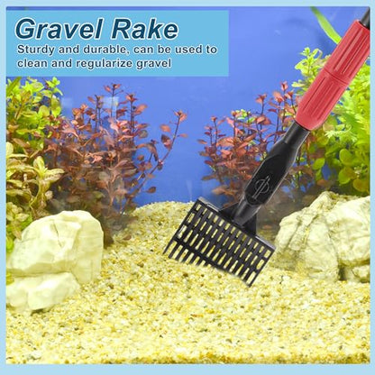 Fish Tank Cleaning Tools, 6 in 1 Fish Tank Cleaning Tools, Aquarium Cleaning Kit, Adjustable Telescopic Long Handle, with Scraper, Fish Net, Gravel Rake, Sponge Brush
