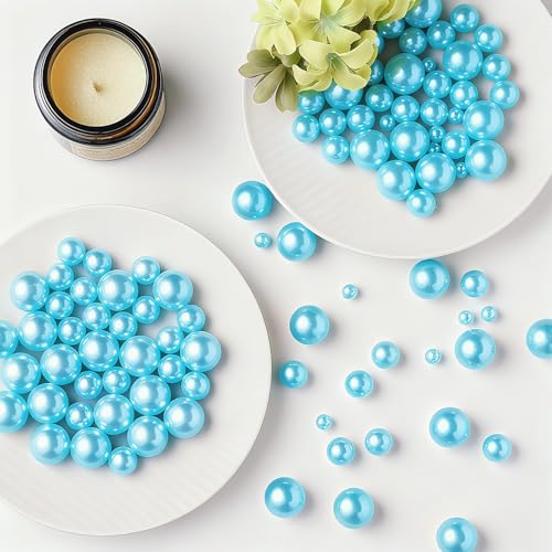 UDU 200 Pcs Vase Filler Pearl Beads No Hole Faux Polish Pearls for Centerpieces Vases Beads for vases Home Birthday Wedding Party Table Decor (Light Blue) - color: Light Blue