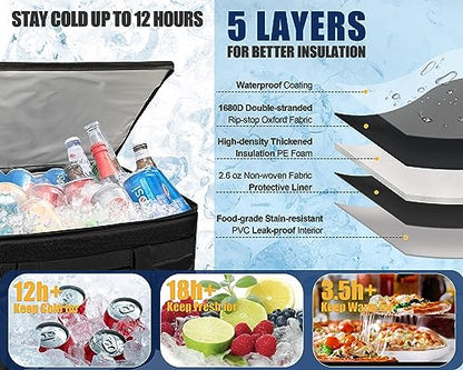 MyLifeUNIT Insulated Cooler Bag for Food & Pizza Delivery Bag Suitable for Car, Bike, Camping, Picnic, Beach, Large Size - size: 80 Cans