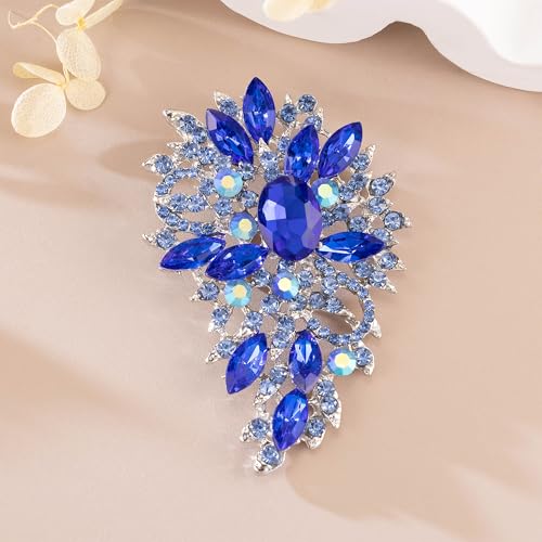 SELOVO Women's Rhinestone Crystal Wedding Flower Leaf Sparkle Brooch Pin - color: Blue