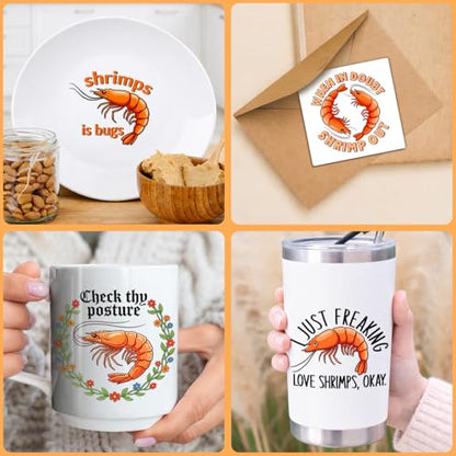 (20pcs) Shrimp UV DTF Cup Wrap Stickers, Meme Shrimps Sticker, Cute Sea Animal Decor Mug Transfer Paper, Crawfish Shrimp Stickers Funny Ocean Animal Lovers UVDTF Sticker for Shimps Lovers
