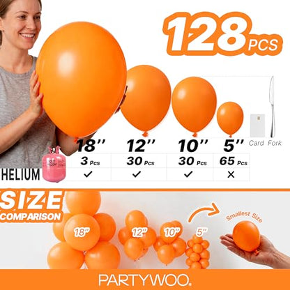 PartyWoo 오렌지 풍선 128피스 다양한 사이즈 45.7cm(18인치), 30.5cm(12인치), 25.4cm(10인치), 12.7cm(5인치) 매트 가을 풍선 아치 키트 화환 추수감사절 할로윈 리틀 큐티 베이비 샤워 생일 파티 장식 오렌지-Y9 - color: 오렌지-y9