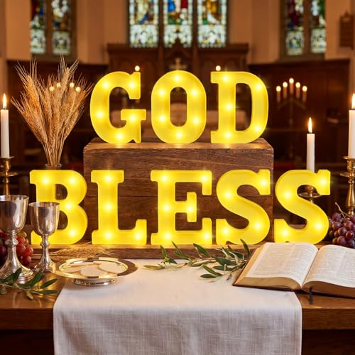 Aurelema Sukkot Large LED Letter Sign LED Lights Battery Powered Table Decoration for Party Gift Tabletop Decoration(God Bless) - size: 8.27 inches, style: God Bless