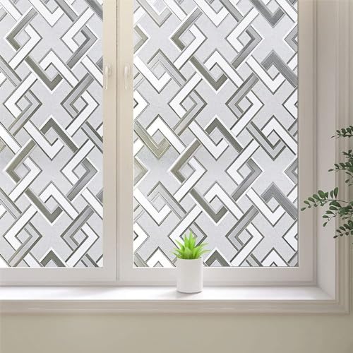 Frosted Window Privacy Film,3D Vinyl Decorative Window Decals, UV Blocking Static Cling No-Glue Glass Window Film (23.6 x 157.4 inch) - size: 23.6'' x 157.4'' (60 x 400 cm)