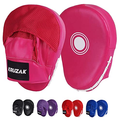 Kruzak Plain Punching Mitts for Muay Thai MMA Training, Focus Pads for Boxing Martial Arts and Punching Target - color: Pink