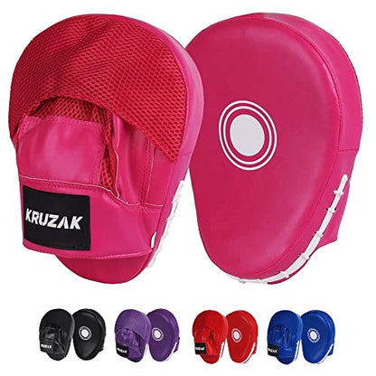 Kruzak Plain Punching Mitts for Muay Thai MMA Training, Focus Pads for Boxing Martial Arts and Punching Target - color: Pink