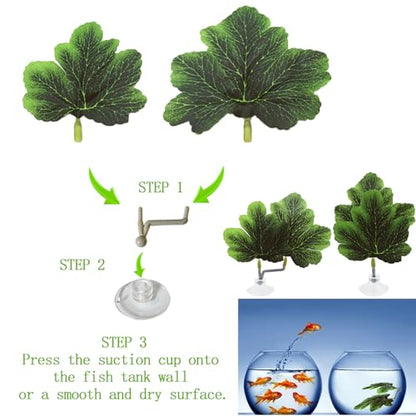 Fish Leaf Pad Betta Leaf Hammocks with Suction Cup 3pcs Fish Tank Accessories Aquarium Decor Plastic Plants Natural Habitat Spawning Breeding Resting Bed Multi Leaf Design (Green)