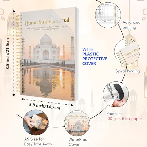 Premium Quran Study Journal - A5 Spiral Bound Islamic Reflection Notebook with 120 Pages 100gsm Thick Paper - Arabic & Translation Tracker for Daily Quranic Study, Memorization & Ramadan Gifts (Sunset Mosque) - color: Sunset Mosque