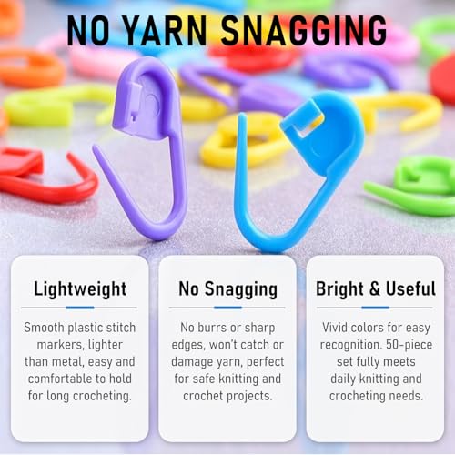 2 Pcs Tally Counters with 50 Pcs Stitch Markers, Resettable LCD Digital Finger Counter,Durable Smooth & Burr-Free Stitch Markers,for Crochet, Knitting, Weaving, Counting Tasks, Score, Coaching