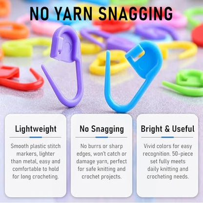 2 Pcs Tally Counters with 50 Pcs Stitch Markers, Resettable LCD Digital Finger Counter,Durable Smooth & Burr-Free Stitch Markers,for Crochet, Knitting, Weaving, Counting Tasks, Score, Coaching