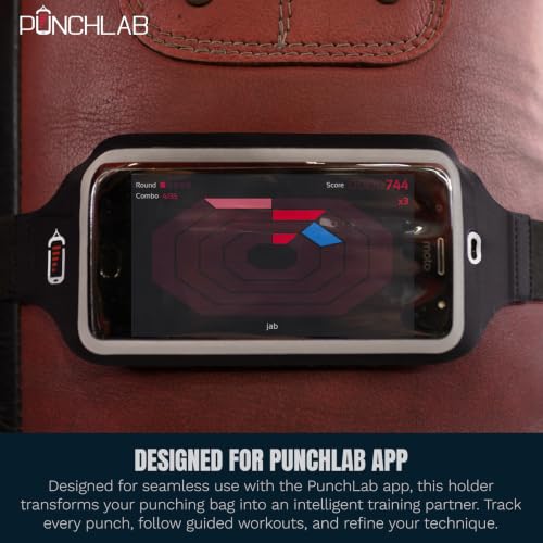 Boxing Phone Holder for Punching Bag – Heavy Bag Strap Mount with Punch Tracker, Fits All Hanging & Freestanding Bags, Works with PunchLab App (Free App Included)