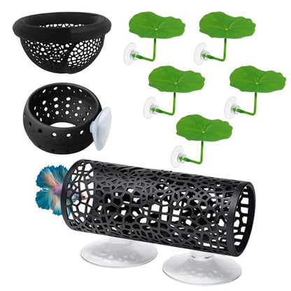 8-Piece Set with 3 Resting Leaves and 5 Decorative Leaves, Betta Hammock, Betta Fish Hammock, Beta Fish Tank Decor, Plastic Aquarium Accessories