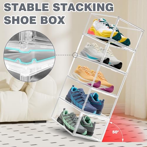Clear Acrylic Shoe Boxes Organizer, Fits Men’s 12, Crystal Clear 1 Pack | Extra-Thick Reinforced Stackable Shoe Storage with Magnetic Door, Foldable Dust-Proof Display Cases for Closet & Entryway - size: Medium
