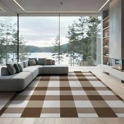 8'x10' Washable Country Buffalo Plaid Large Rug, Tan Non-Shedding Pet Friendly Carpet for King Size Bedroom, Master Suite, Under Bed, Foldable Easy Care Mat | Ref:1910431 - color: Beige/Pattern 32, size: 8' x 10' (Rectangular)
