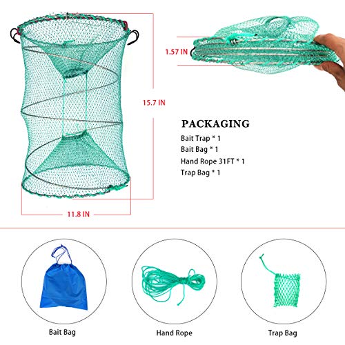 Foldable Fishing Trap for Bait Shrimp Crawfish Minnow Net Portable Accessories 11.8 x 11.8 x 15.7 (30cm x 40cm) 1/4 in Mesh Collapsible Fish Trap - color: 2Pcs