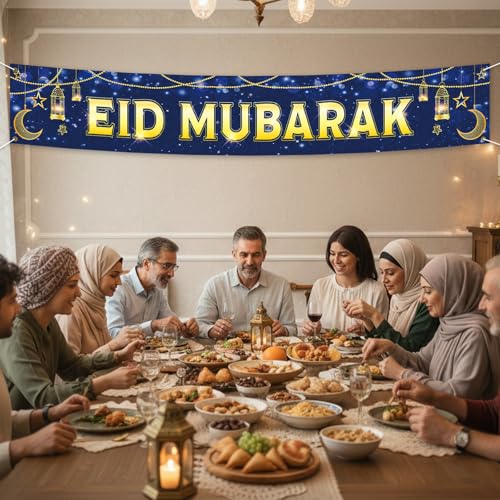 Large Eid Mubarak Banner Yard Sign -Weather-Resistant Outdoor Eid Mubarak Decoration for Home Garden Party, Mubarak Banner Islamic Mubarak Sign Design, Eid Al-Fitr Eid Ul-Fitr Celebrations 118 x 20 inches