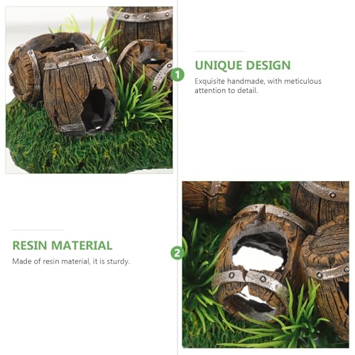 Kisangel Wine Barrel Aquarium Ornament Resin Fish Tank Decoration with Hideout Cave for Fish and Shrimp Shelter 2.36X3.35X2.36 Inch Rustic Aquarium Decor