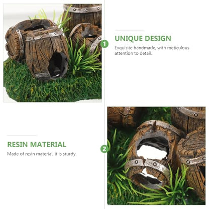 Kisangel Wine Barrel Aquarium Ornament Resin Fish Tank Decoration with Hideout Cave for Fish and Shrimp Shelter 2.36X3.35X2.36 Inch Rustic Aquarium Decor