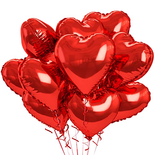 Biapian Foil Heart Balloons Red, 10PCS Red Heart Shape Balloons, Valentines Balloons 18inch Red Foil Balloons for Helium Valentine Decorations for Valentines Day, Wedding, Anniversary Decoration - color: Glossy-red